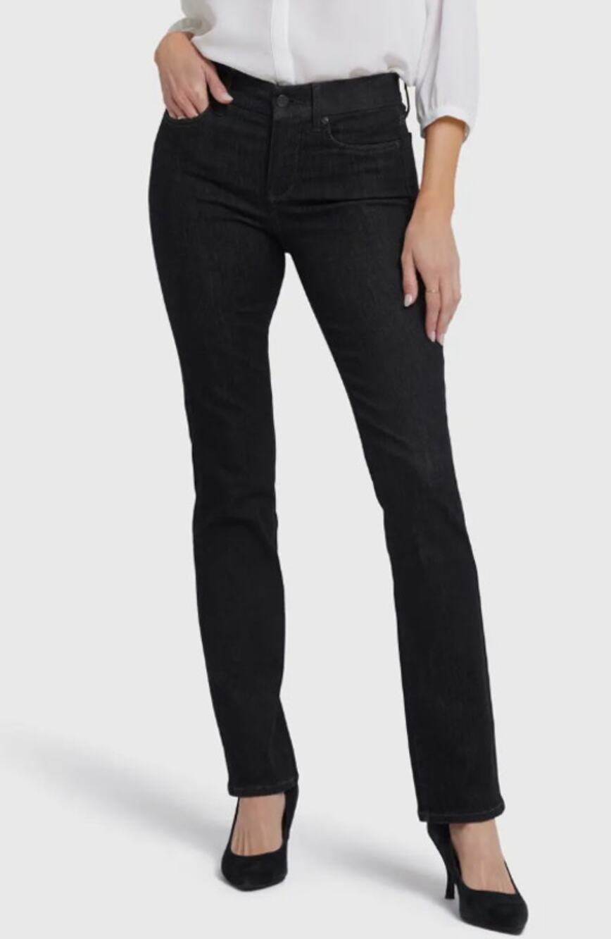 NYDJ Marilyn Straight Jeans Mid Rise Slim Fit Black Denim Womens Plus Size 14